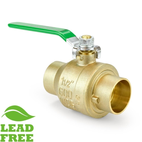 Wright Valves 1-1/2" Sweat (Solder) Brass Ball Valve, Full Port (Lead-Free)