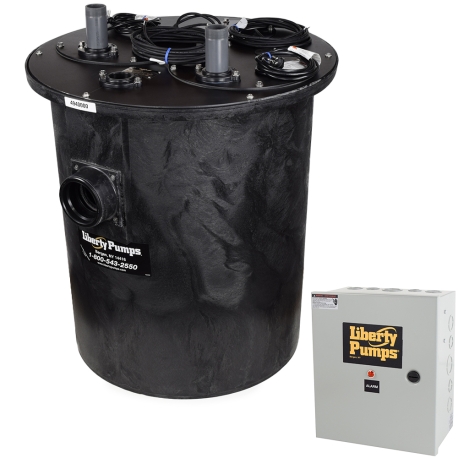 Liberty Pumps 3/4 HP 1100-Series Duplex Sewage System w/ LE71M3 Pumps, Control & 30" x 36" Basin, 3" Disch., 115V, 10' cord