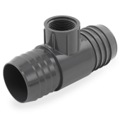 Spears 2" Barbed Insert x 1" Female NPT Threaded PVC Reducing Tee, Sch 40, Gray - Image 1