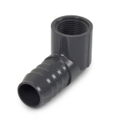 Spears 1" Barbed Insert x 3/4" Female NPT 90° PVC Reducing Elbow, Sch 40, Gray - Image 1