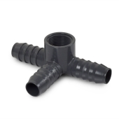 Spears 3/4" Barbed Insert x 3/4" Female NPT Side Outlet PVC Tee, Sch 40, Gray - Image 1