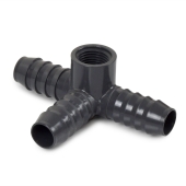 Spears 3/4" Barbed Insert x 1/2" Female NPT Side Outlet PVC Tee, Sch 40, Gray - Image 1