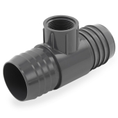 2" Barbed Insert x 1" Female NPT Threaded PVC Reducing Tee, Sch 40, Gray Spears