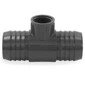 2" Barbed Insert x 1" Female NPT Threaded PVC Reducing Tee, Sch 40, Gray Spears