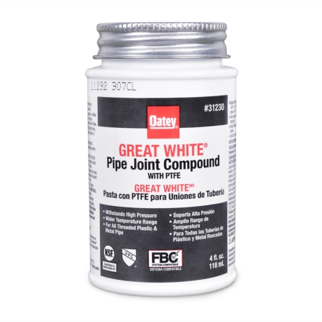 Oatey Great White Pipe Joint Compound w/ PTFE, Brush Cap, 4 oz