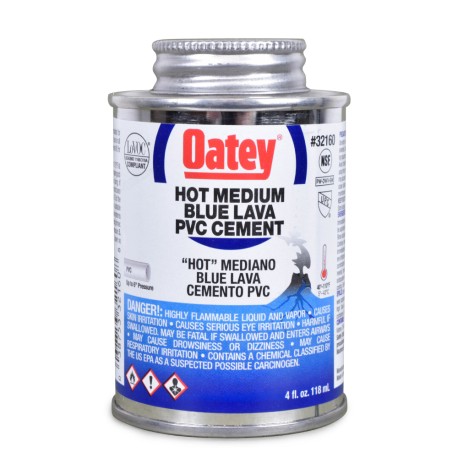 Oatey 4 oz Medium-Body Blue Lava Primerless PVC Cement w/ Dauber, Extra Fast Set, Blue