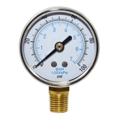 Sioux Chief 100 psi Pressure Gauge w/ 1/4" MNPT connection - Image 1