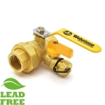 1" NPT Threaded Union Brass Ball Valve w/ Hose Drain, Full Port (Lead-Free)