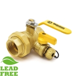 1-1/4" NPT Threaded Union Brass Ball Valve w/ Hose Drain, Full Port (Lead-Free)