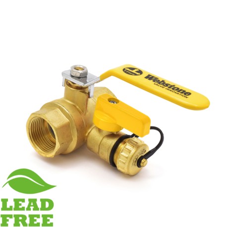 Webstone Valves 1" NPT Threaded Brass Ball Valve w/ Hose Drain, Full Port (Lead-Free)