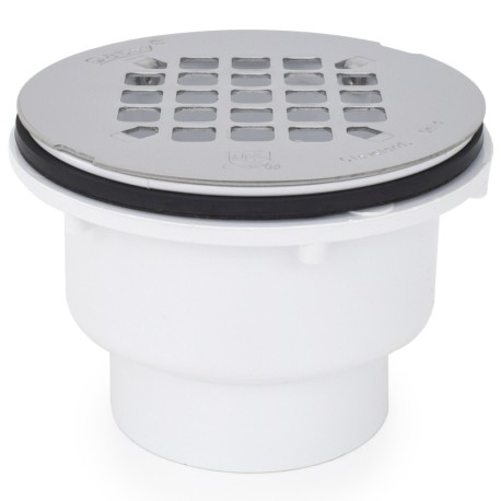 Oatey 2" Hub, Solvent Weld PVC Shower Base/Module Drain w/ Snap-in Strainer, Receptor Base