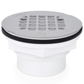 Oatey 2" Hub, Solvent Weld PVC Shower Base/Module Drain w/ Snap-in Strainer, Locknut Style - Image 1