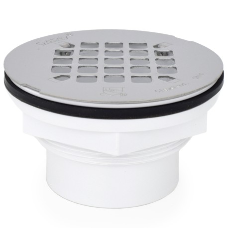 Oatey 2" Hub, Solvent Weld PVC Shower Base/Module Drain w/ Snap-in Strainer, Locknut Style