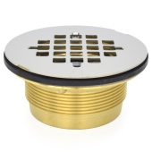 Oatey 2" Hub, No-Calk (Slip-Fit) Brass Shower Base/Module Drain w/ Snap-in Strainer - Image 1