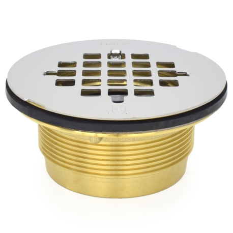 Oatey 2" Hub, No-Calk (Slip-Fit) Brass Shower Base/Module Drain w/ Snap-in Strainer