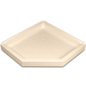 Mustee 42" x 42" DuraBase Neo-Angle Shower Base, Corner Threshold, Bone - Image 1