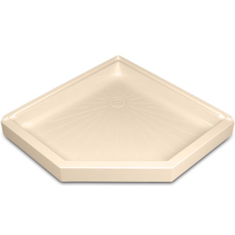 Mustee 42" x 42" DuraBase Neo-Angle Shower Base, Corner Threshold, Bone