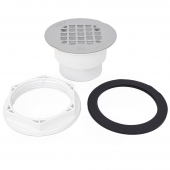 2" Hub, Solvent Weld PVC Shower Base/Module Drain w/ Snap-in Strainer, Locknut Style Oatey