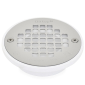 Oatey Ultra-Low Profile PVC Floor Drain w/ Round St. Steel Strainer, 2" Hub x 3" Inside Fit - Image 1