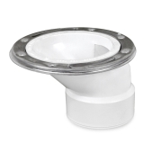 Oatey 3" Hub x 4" Inside Fit, Offset PVC Closet Flange w/ St. Steel Ring - Image 1