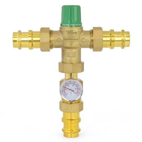 Taco 3/4" Union Press Mixing Valve w/ Temperature Gauge (Lead-Free), 85-175F