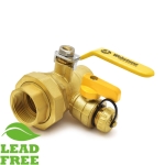 1-1/4" Sweat (Solder) x NPT Threaded Union Brass Ball Valve w/ Hose Drain, Full Port (Lead-Free)