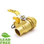 Webstone Valves 1-1/4" Sweat (Solder) x NPT Threaded Union Brass Ball Valve w/ Hose Drain, Full Port (Lead-Free) - Image 2