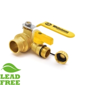Webstone Valves 1" Sweat (Solder) Brass Ball Valve w/ Hose Drain, Full Port (Lead-Free) - Image 2