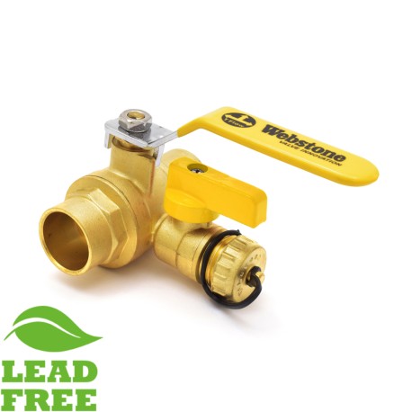 Webstone Valves 1" Sweat (Solder) Brass Ball Valve w/ Hose Drain, Full Port (Lead-Free)
