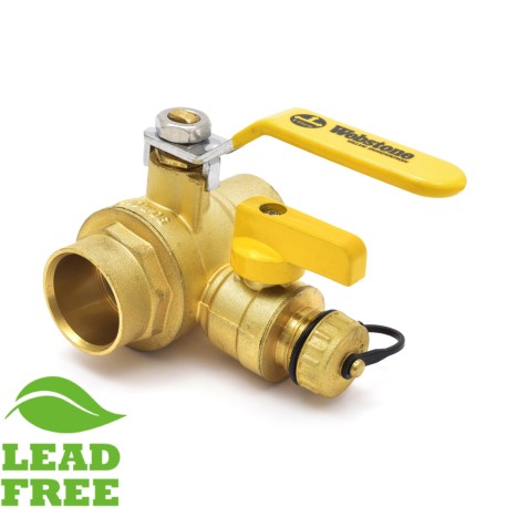 Webstone Valves 1-1/4" Sweat (Solder) Brass Ball Valve w/ Hose Drain, Full Port (Lead-Free)