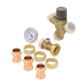 Caleffi 3/4" Press Union, AngleMix Angle Mixing Valve (Lead-Free) w/ Temperature Gauge, 95-150F - Image 2