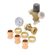 Caleffi 3/4" Press Union, AngleMix Angle Mixing Valve (Lead-Free) w/ Temperature Gauge, 95-150F - Image 3