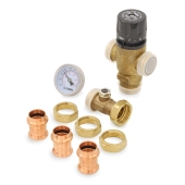 Caleffi 3/4" Press Union, MixCal Mixing Valve (Lead-Free) w/ Temperature Gauge, 85-150F - Image 2