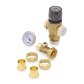 Caleffi 3/4" Sweat Union, MixCal Adjustable Mixing Valve (Lead-Free) w/ Temperature Gauge, 85-150F - Image 2