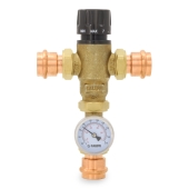 Caleffi 1" Press Union, MixCal Mixing Valve (Lead-Free) w/ Temperature Gauge, 85-150F - Image 1