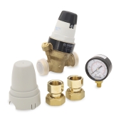 Caleffi 3/4" FNPT Union, PresCal Pressure Reducing Valve w/ Gauge, 15-90 psi (Lead-Free) - Image 2