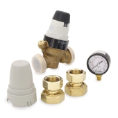 Caleffi 1" FNPT Union, PresCal Pressure Reducing Valve w/ Gauge, 15-90 psi (Lead-Free) - Image 2