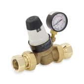 Caleffi 1" FNPT Union, PresCal Pressure Reducing Valve w/ Gauge, 15-90 psi (Lead-Free) - Image 1