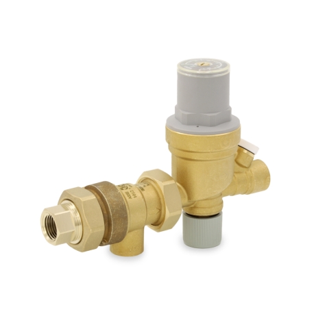 Caleffi 1/2" FNPT Union x FNPT, AutoFill Boiler Pressure Reducing & Backflow Preventer Valve Combo