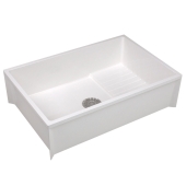 Mustee 24" x 36" x 10" Floor Mop Sink/Basin w/ Elevated Shelf, DuraStone Fiberglass, Flock White - Image 1