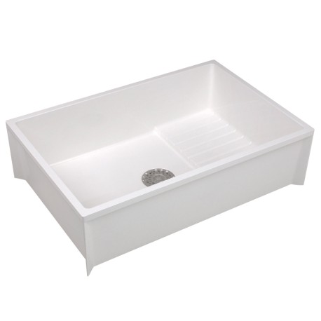 Mustee 24" x 36" x 10" Floor Mop Sink/Basin w/ Elevated Shelf, DuraStone Fiberglass, Flock White