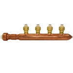 4-port Copper Manifold with 1/2" Push-to-Connect Branches, 3/4" x Closed