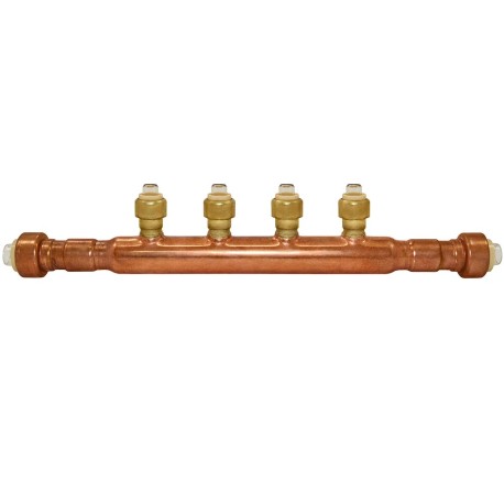 Sioux Chief 4-port Copper Manifold with 1/2" Push-to-Connect Branches, 3/4" x Open