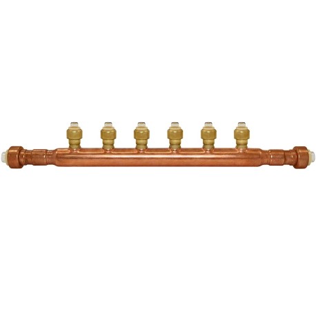 Sioux Chief 6-port Copper Manifold with 1/2" Push-to-Connect Branches, 3/4" x Open