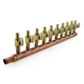 Sioux Chief 10-branch Copper Manifold w/ 1/2" PEX-A (F1960) Valves, 3/4" Male Sweat x Closed, Right-hand, LF - Image 2