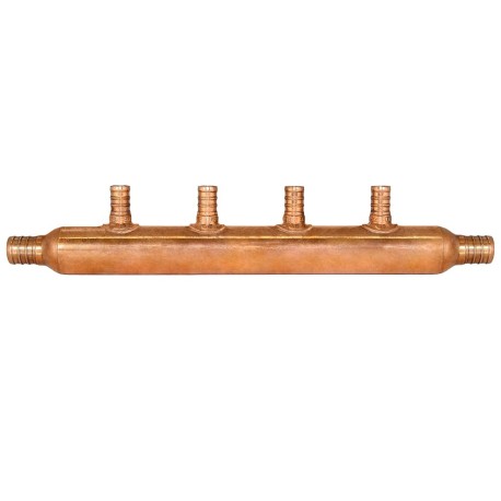 Sioux Chief 4-port Copper Manifold with 1/2" PEX branches, 3/4" PEX x Open