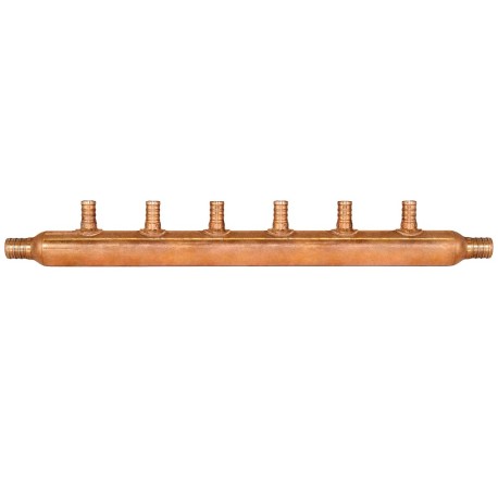 Sioux Chief 6-port Copper Manifold with 1/2" PEX branches, 3/4" PEX x Open