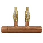 2-port Copper Manifold with 1/2" PEX Valves, 1" F x M Sweat