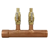 Sioux Chief 2-port Copper Manifold with 1/2" PEX Valves, 1" F x M Sweat - Image 1