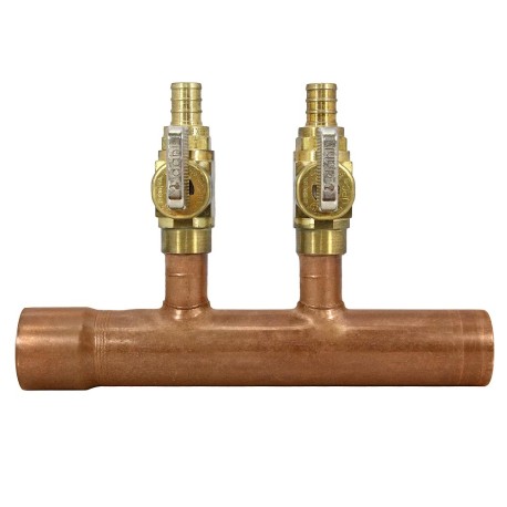 Sioux Chief 2-port Copper Manifold with 1/2" PEX Valves, 1" F x M Sweat